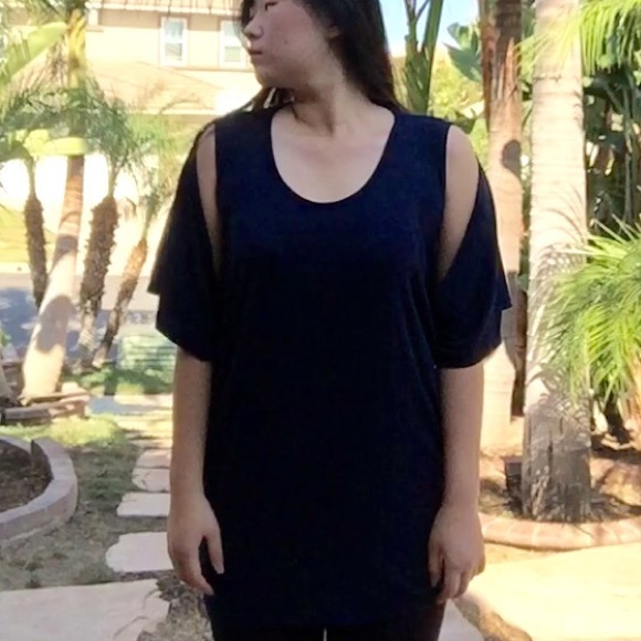 Side cut off shirt (navy)