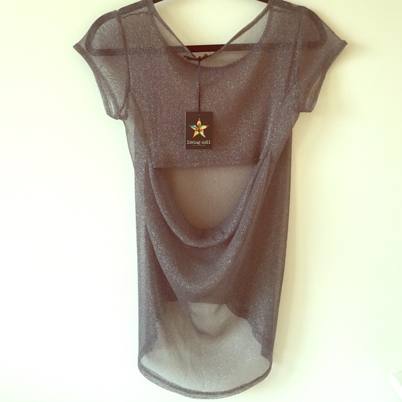 Silky high-low open back metallic grey/chrome