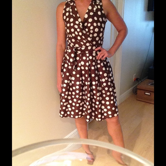 Brown knee length polka dot dress