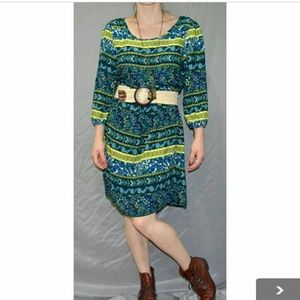 nwot blue green floral dress long sleeve