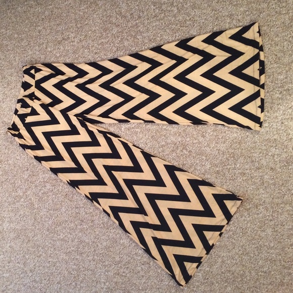 Tan and black chevron palazzo pants