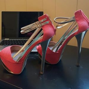 Pink and Gold High Heel Shoes