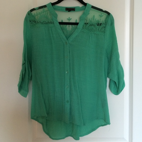 Mint green button up blouse