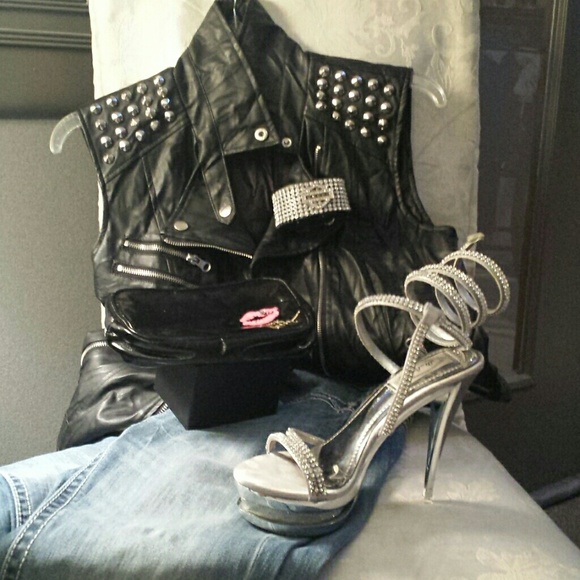 Faux leather motorcycle vest
