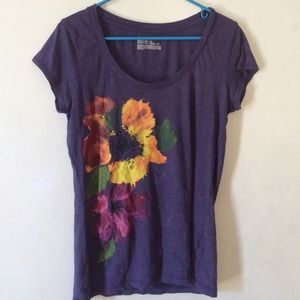 Purple tee with bright flowers