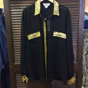 ON HOLD Sheer Black Gold Sequin Blouse NYE