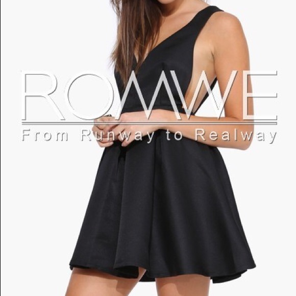 Deep V Black Dress