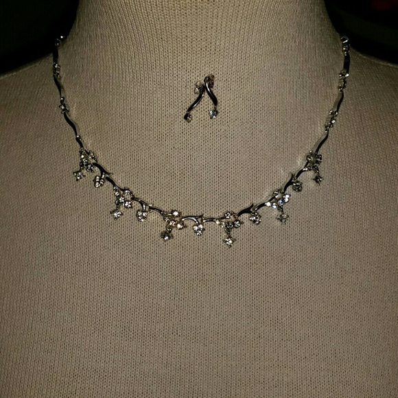 silver like necklace and  sterling earring set