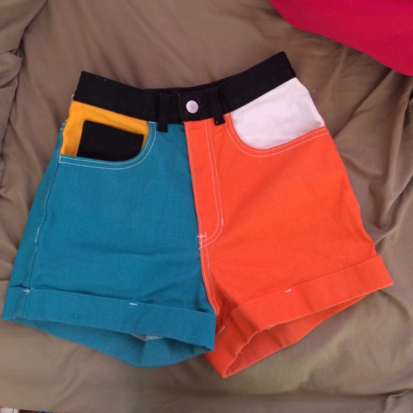color block high waisted shorts