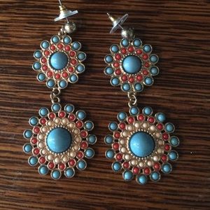 Coral, turquoise, and gold earrings. Never worn.
