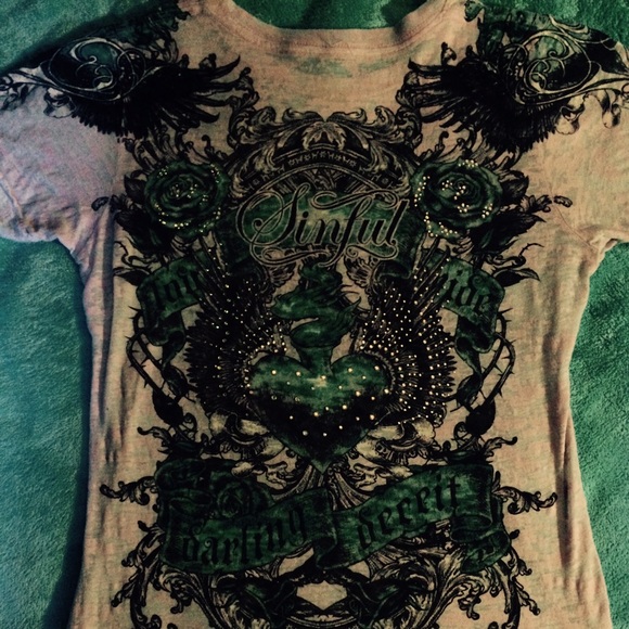 Sinful T, size small with rhinestones - Picture 2 of 2