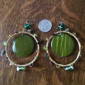 Super cool handmade green and gold earring.
