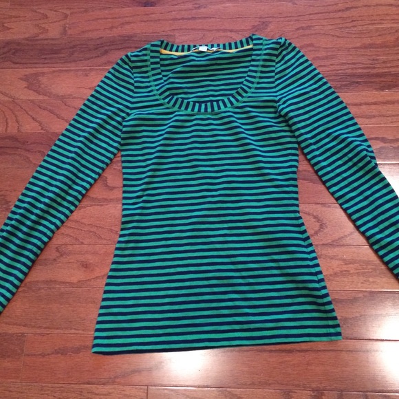 Boden Green and Navy Stripe top
