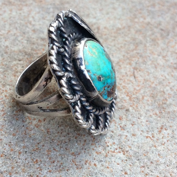 🚫SOLD Vintage sterling silver turquoise leaf ring - Picture 2 of 4
