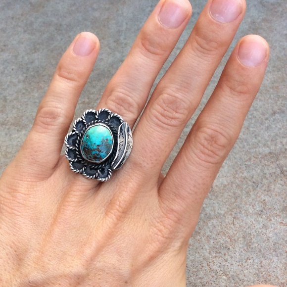 🚫SOLD Vintage sterling silver turquoise leaf ring - Picture 4 of 4