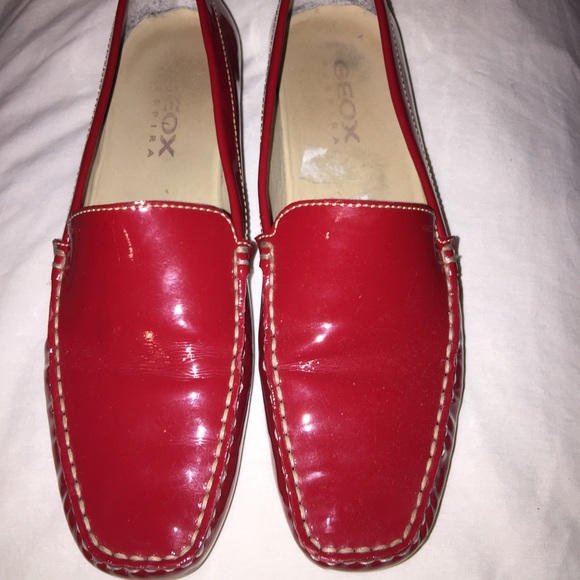 Red faux leather shoes