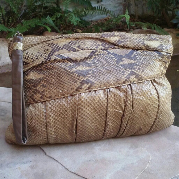 Vintage Real Snakeskin Large Wristlet Clutch Bag