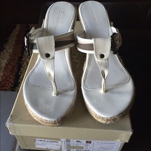 Burberry white patent leather wedge sandal