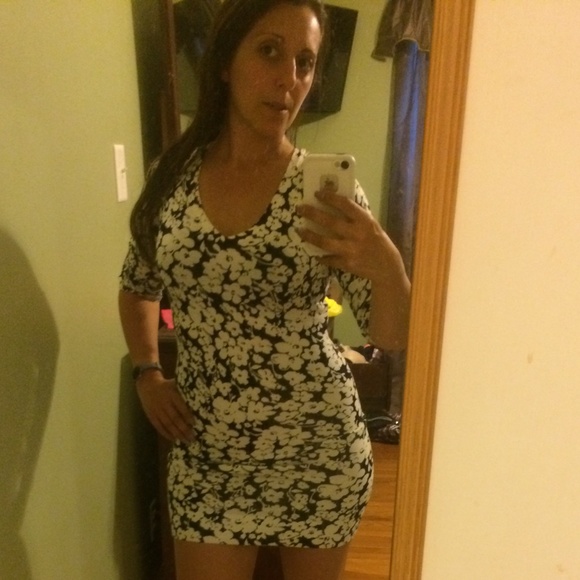 White and black floral dress with lace tie