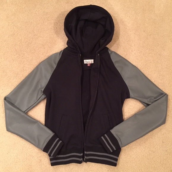 Jackets & Blazers - Black and Grey Varsity Style Hooded Jacket