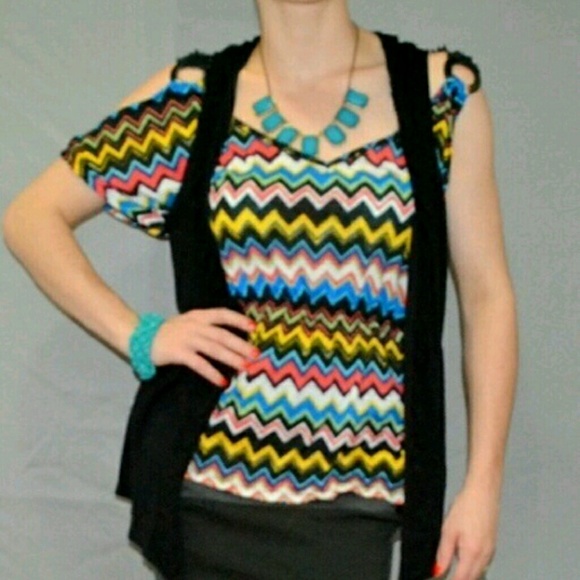 multi colored chevron top cut out shoulders