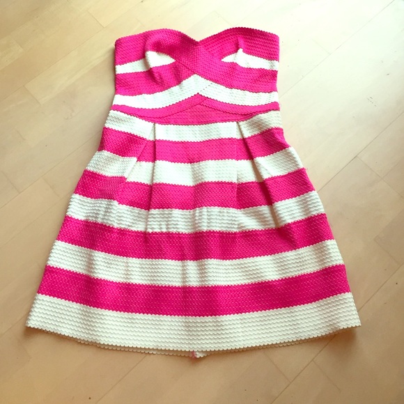 Pink and White Strapless Dress