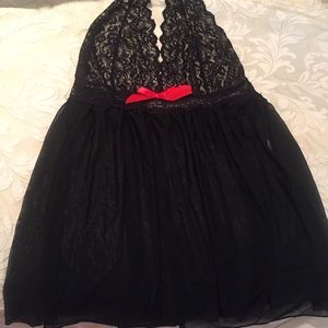 Black lace top halter nightgown