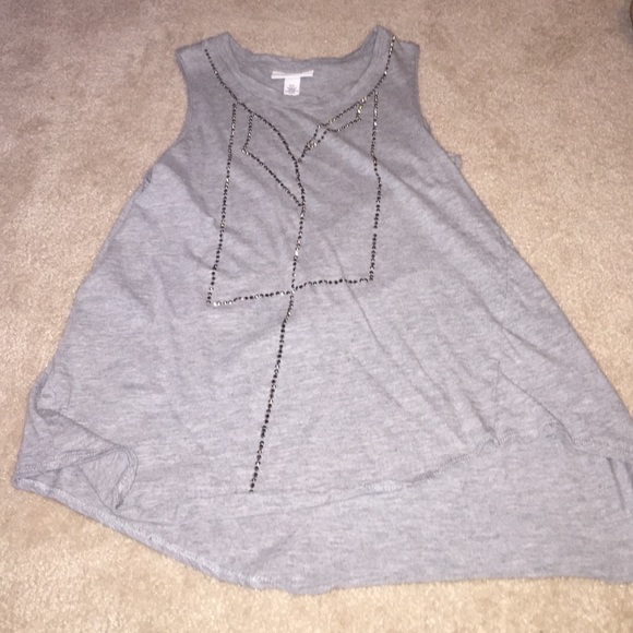 asymmetrical grey top w/ rhinestone design - Picture 2 of 3