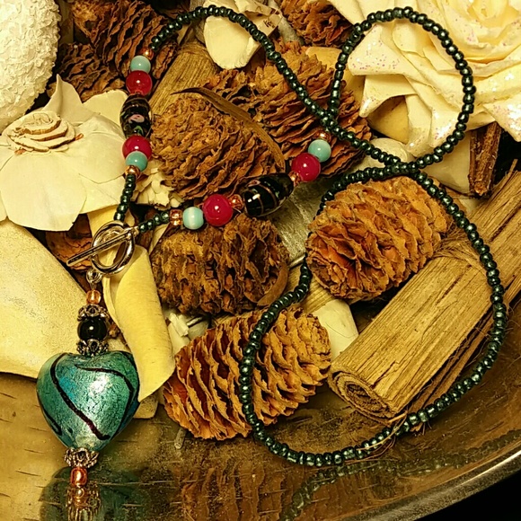 💗Handmade💗heart shape glass pendant necklace