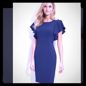 Blue Stretch Luxe Ruffle Sleeve Stretch Dress