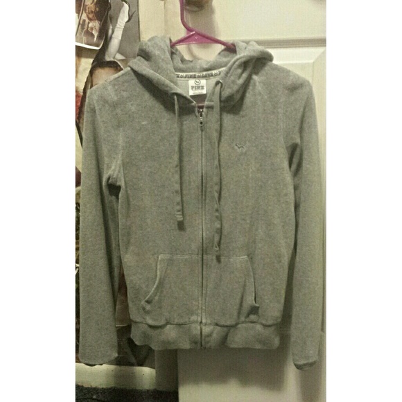 PINK grey velour zip up hoodie