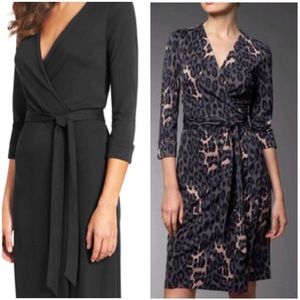 DVF Size 2, wrap dresses, black and leopard grey