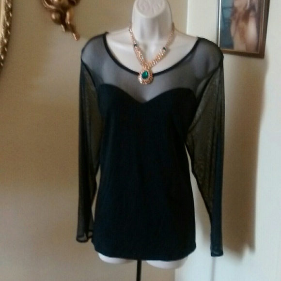 Plus size Black Tops with Mesh Yoke, 2 sizes avail - Picture 2 of 2