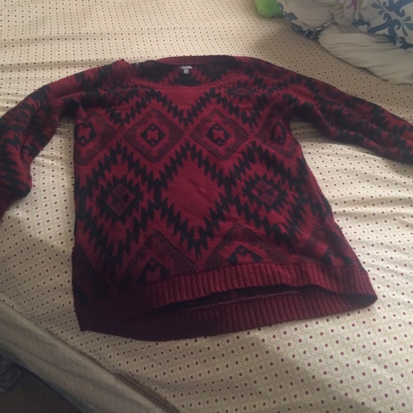 Red and black Aztec design sweater