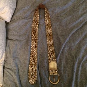 Metallic Gold 100% Leather Braided Belt