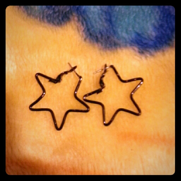 Black star shaped hoop earrings.