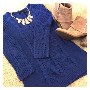Cobalt blue crochet detail sweater