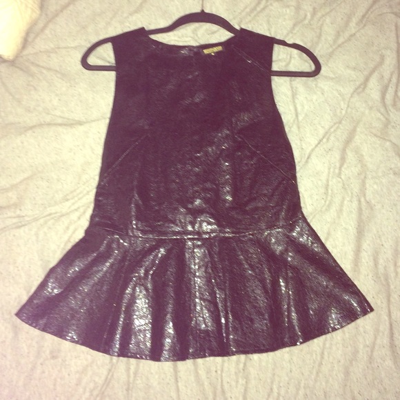 Tops - Shiny Black Metallic Peplum Top