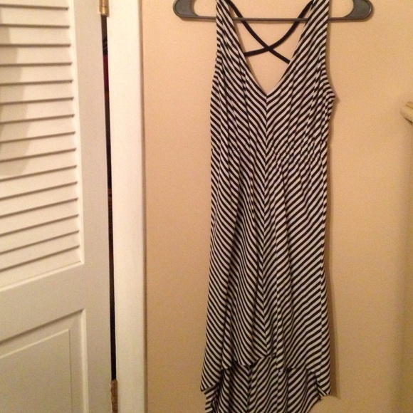 Black & White Striped High-Low Dress