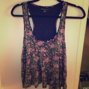 Sequined floral cropped tank top