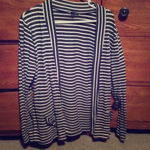 A black-and-white striped cardigan