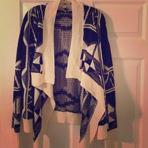 Asymmetric printed cardigan