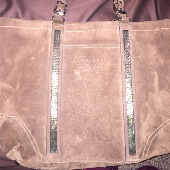 Suede brown coach tote
