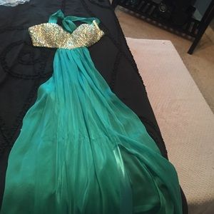 Teal diamond long formal dress