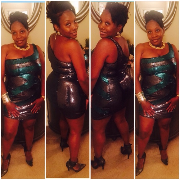 Charcoal & Jade Sequin Party Dress S/M/L