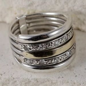 sterling and 18k gold - split diamonds cigar band