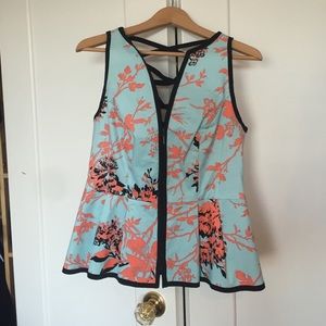 Nanette Lepore lace / zip peplum top in floral.