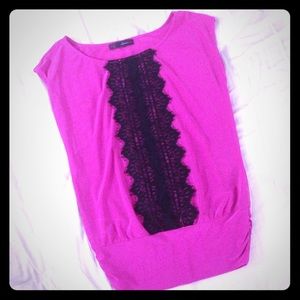 Pink shirt with black lace