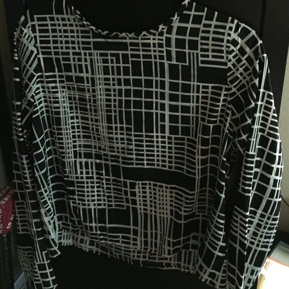 Black white light blue striped blouse