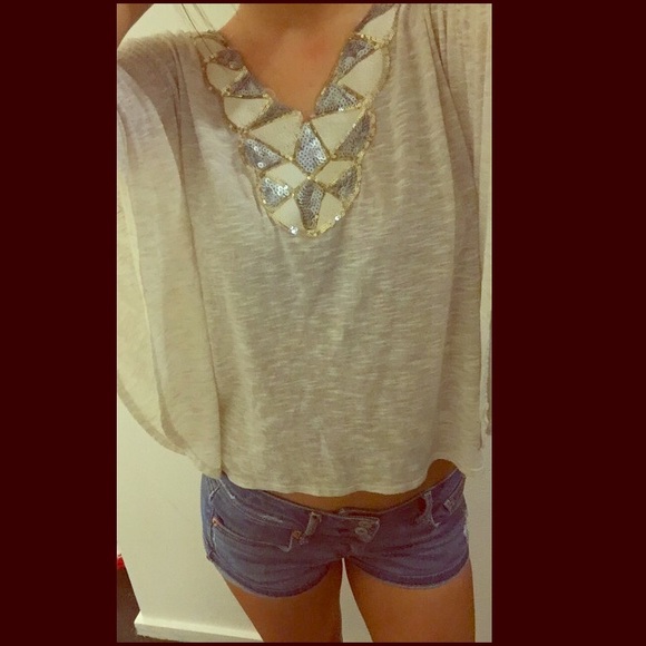 Beige Butterfly Top with Sequins
